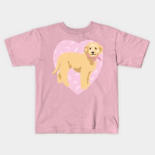 Golden Doodle Dog with Pink Heart Kids T-Shirt